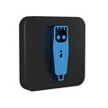 Blue Electrical hair clipper or shaver icon isolated on transparent background. Barbershop symbol. Black square button.