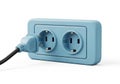 Blue electrical outlet with plug isolated on white background Royalty Free Stock Photo