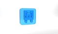 Blue Electrical panel icon isolated on grey background. Switch lever. Glass square button. 3d illustration 3D render Royalty Free Stock Photo