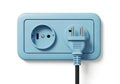 Blue electrical socket with plug isolated on white background Royalty Free Stock Photo