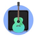 Blue electro acoustic guitar with amp