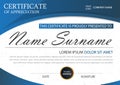 Blue Elegance horizontal certificate with Vector illustration ,white frame certificate template with clean and modern pattern Royalty Free Stock Photo