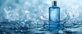 Blue Elegance: Perfume Bottle Amidst Serene Water Splash. Concept Photography, Product