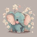 a blue elephant in a pink flower filled Royalty Free Stock Photo