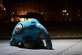 A blue elephant - shaped artwork in the street of Yokohama city, Japan