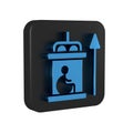 Blue Elevator for disabled icon isolated on transparent background. Black square button. Royalty Free Stock Photo