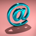 Blue email sign with a hard shadow on a pink background - - a blank for a seamless graphic pattern. 3D rendering. Royalty Free Stock Photo