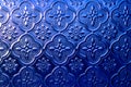 Blue embossed frosted glass.