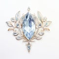 Realistic Blue Crystal Brooch With Ornamental White Leaf Royalty Free Stock Photo