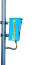 Blue emergency security box installed on steel pole