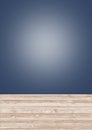 Blue empty background with light and wooden planks texture. Royalty Free Stock Photo
