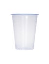 Blue empty transparent plastic cup isolated on white. Royalty Free Stock Photo