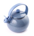 Blue enamel kettle isolated on white above Royalty Free Stock Photo