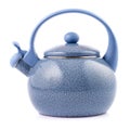 Blue enamel kettle isolated on white Royalty Free Stock Photo