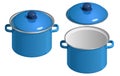 Blue enamel saucepan with lid, open and closed Royalty Free Stock Photo