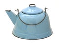 Blue enamel teakettle isolated