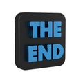 Blue The End handwritten inscription icon isolated on transparent background. Closing movie frame. Movie ending screen