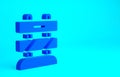 Blue End of railway tracks icon isolated on blue background. Stop sign. Railroad buffer end to destination. Minimalism concept. 3d