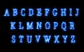 Blue Energetic Alphabets Set with Tesseract glow Effect. Futuristic Letters with blue Energy Flames and Smokes.