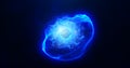 Blue energy sphere with glowing bright particles, atom with electrons and elektric Royalty Free Stock Photo