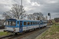 Blue engine train in Moravia cloudy day in Vitkov CZ 03 09 2024