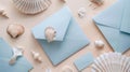 A blue envelope covered in seashells, perfect for beach-themed designs or ocean-inspired projects Royalty Free Stock Photo