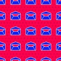 Blue Envelope icon isolated seamless pattern on red background. Email message letter symbol. Vector Illustration Royalty Free Stock Photo