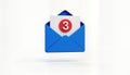 Blue envelope icon shows unread messages. Digital communication symbol with notification. Electronic mail alert. Graphical user