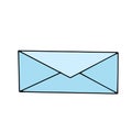 Blue envelope with letter for sending. Post service with quick delivery. Important papers, money, bribe concept, having secrets,