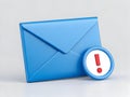 Blue envelope with red exclamation mark alert icon digital 3d illustration mail email Royalty Free Stock Photo