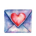 Blue envelope with a red heart drawn on it. The heart is placed in the middle of the envelope Royalty Free Stock Photo
