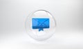 Blue Envelope with star icon isolated on grey background. Important email, add to favourite icon. Starred message mail