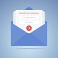 Blue envelope with subscription form in flat style Royalty Free Stock Photo
