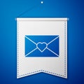 Blue Envelope with Valentine heart icon isolated on blue background. Message love. Letter love and romance. White Royalty Free Stock Photo