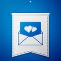 Blue Envelope with Valentine heart icon isolated on blue background. Message love. Letter love and romance. White Royalty Free Stock Photo