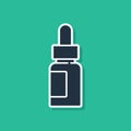Blue Essential oil bottle icon isolated on green background. Organic aromatherapy essence. Skin care serum glass drop