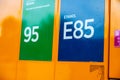 Blue Ethanol E85 sign on a gas pump.. Royalty Free Stock Photo