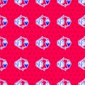 Blue Ethereum exchange NFT icon isolated seamless pattern on red background. Non fungible token. Digital crypto art