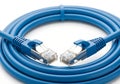 Blue ethernet cable with rj45 connectors Royalty Free Stock Photo