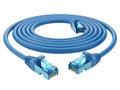 Blue ethernet cable with rj45 connectors Royalty Free Stock Photo