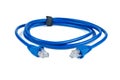 Blue ethernet copper, RJ45 patchcord isolated on white Royalty Free Stock Photo