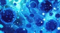 Blue cells floating in microscopic abstract background Royalty Free Stock Photo