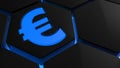 Blue Euro symbol on hexagon - 3D rendering Royalty Free Stock Photo