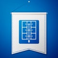 Blue Evacuation plan icon isolated on blue background. Fire escape plan. White pennant template. Vector