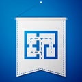 Blue Evacuation plan icon isolated on blue background. Fire escape plan. White pennant template. Vector