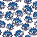 Blue Evil eye vector seamless pattern. Hamsa eye, magical eye. Vector illustration. Royalty Free Stock Photo