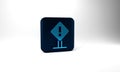 Blue Exclamation mark in square frame icon isolated on grey background. Hazard warning sign, careful, attention, danger Royalty Free Stock Photo