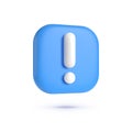 Blue exclamation mark symbol. Attention sign 3d. 3d realistic design element. Concept graphic design element. Vector