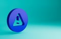 Blue Exclamation mark in triangle icon isolated on blue background. Hazard warning sign, careful, attention, danger Royalty Free Stock Photo