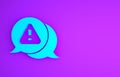 Blue Exclamation mark in triangle icon isolated on purple background. Hazard warning sign, careful, attention, danger Royalty Free Stock Photo